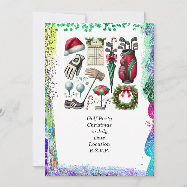 Convite Golfe Natal em julho para golfe com bola de golfe (Frente)