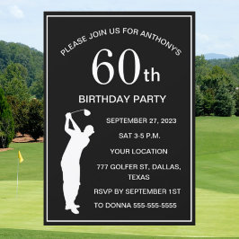 Convite Golfe Negro Par Adulto Festa de aniversário 60 Gol