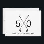 Convite Golfe Negro Simples 50ª Festa de aniversário<br><div class="desc">Cinquenta. 50º Convite de Aniversário. Data, local, RSVP incluído. Preto & Branco. Simples. Golfe.</div>