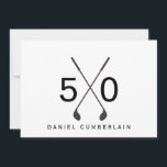 Convite Golfe Negro Simples 50ª Festa de aniversário<br><div class="desc">Cinquenta. 50º Convite de Aniversário. Data,  local,  RSVP incluído. Preto & Branco. Simples. Golfe.</div>