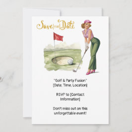 Convite Golfe  Retro Golfe Chic: Mulher Golfista no Green