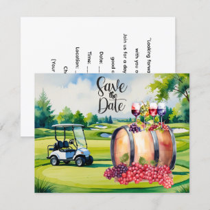 Convite Golfe Salve a data com bolas de golfe na grama ver