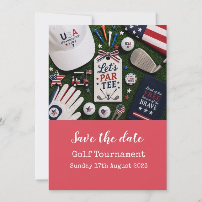 Convite Golfe Salve a Data com tema americano (Frente)