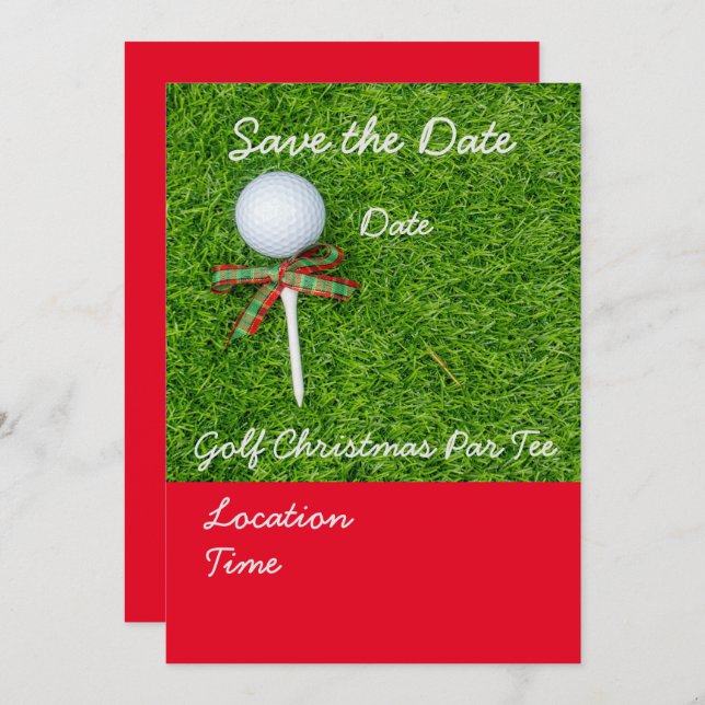 Convite Golfe Salve a data de Natal com bola de golfe (Frente/Verso)