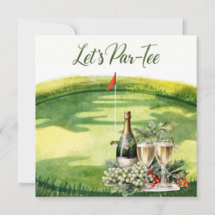 Convite Golfe Vamos começar com bandeira de golfe no verde