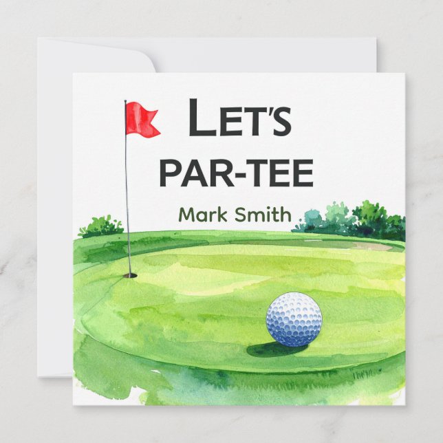 Convite Golfe Vamos Festa do Green de Putting Par-Tee (Frente)
