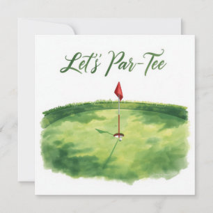 Convite Golfe Vamos Par tee com bandeira de golfe no verde