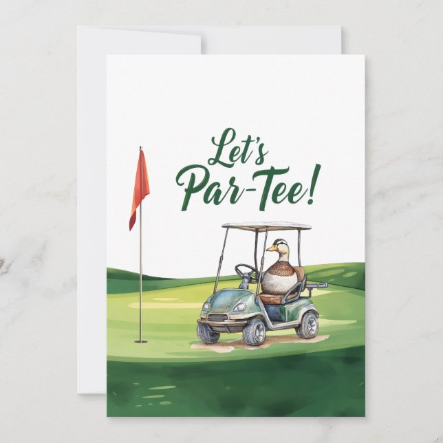Convite Golfe Vamos Par tee com bandeira de golfe no verde (Frente)