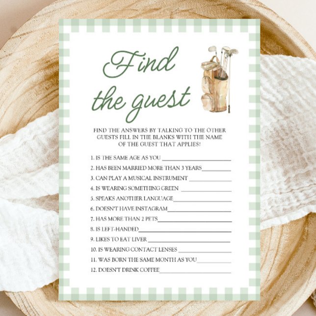Convite Golfe Verde Encontre o Bebê Convidado Jogo de Chá  (Green Golf Find the Guest Baby Shower Game)