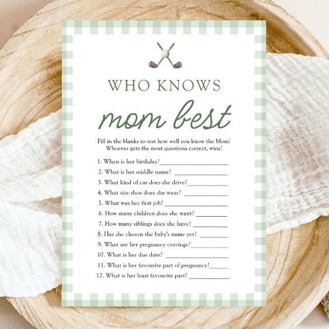 Convite Golfe Verde Quem Sabe Melhor da Mamãe Jogo de Chá  (Green Golf Who Knows Mom Best Baby Shower Game)