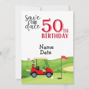 Convite Golfer 50º aniversário com carrinho de golfe Salve