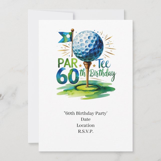 Convite Golfer 60º Aniversário com bola de golfe no tee (Frente)