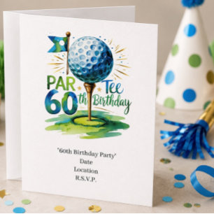 Convite Golfer 60º Aniversário com bola de golfe no tee