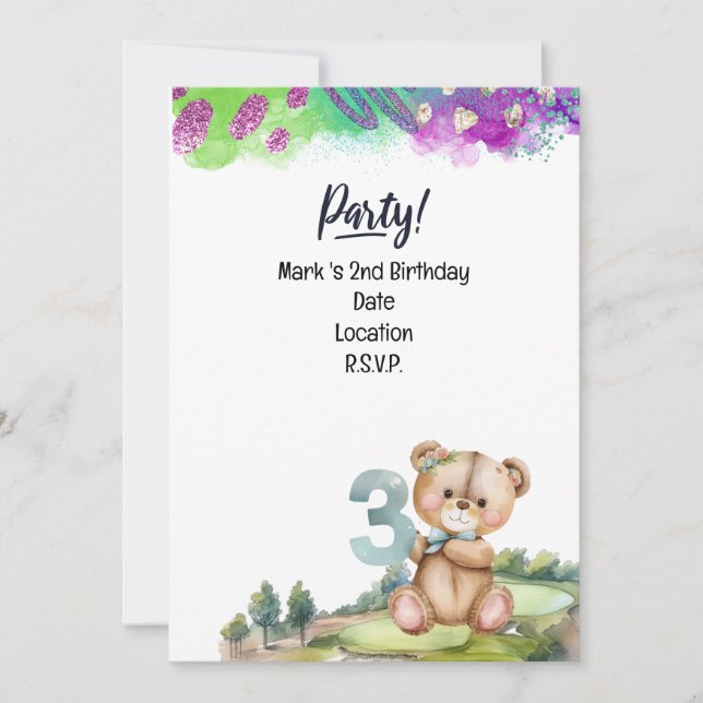 Convite Golfer aniversário de 3 anos Salve o Dativista (Frente)