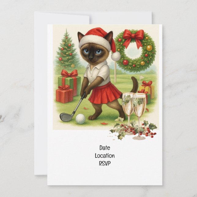 Convite Golfer Cat veste Papai Noel no Natal (Frente)