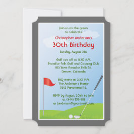 Convite Golfer Golf Golfe Ball and Flag aniversário de 30