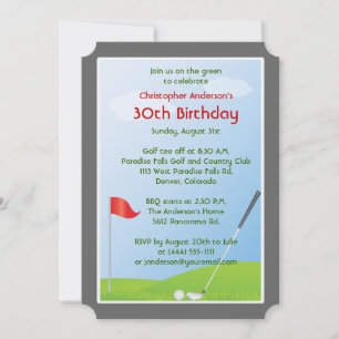 Convite Golfer Golf Golfe Ball and Flag aniversário de 30