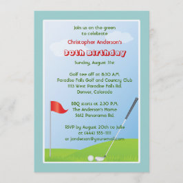Convite Golfer Golf Golfe Ball and Flag aniversário de 30