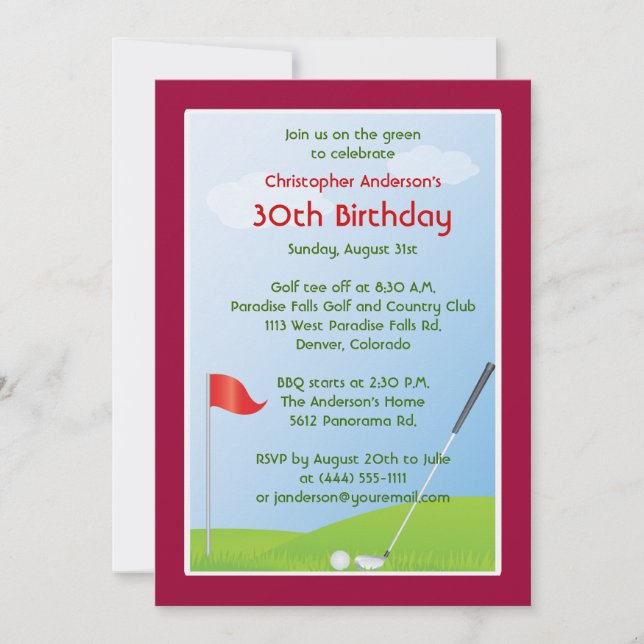 Convite Golfer Golf Golfe Ball and Flag aniversário de 30  (Frente)