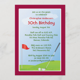 Convite Golfer Golf Golfe Ball and Flag aniversário de 30