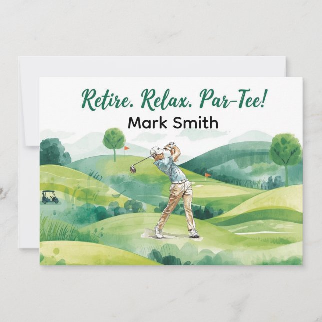 Convite Golfer retirement par tee party golfing on course (Frente)