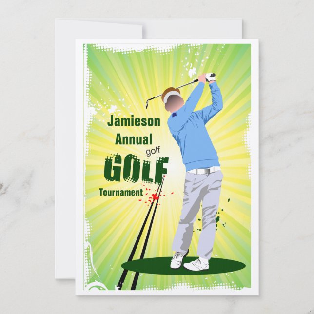 Convite Golfer Swing Golf Club Torneio Golf (Frente)