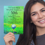 Convite Golfing Themed Women's 50th Birthday Tee Off<br><div class="desc">Estes convites de golfe de aniversário são perfeitos para celebrar uma mulher que ama o esporte do golfe. Personalize todos os detalhes deste convite colorido. Precisa adicionar mais informações? Pressione o botão PERSONALIZAR e altere,  redimensione ou reorganize todas as informações.</div>