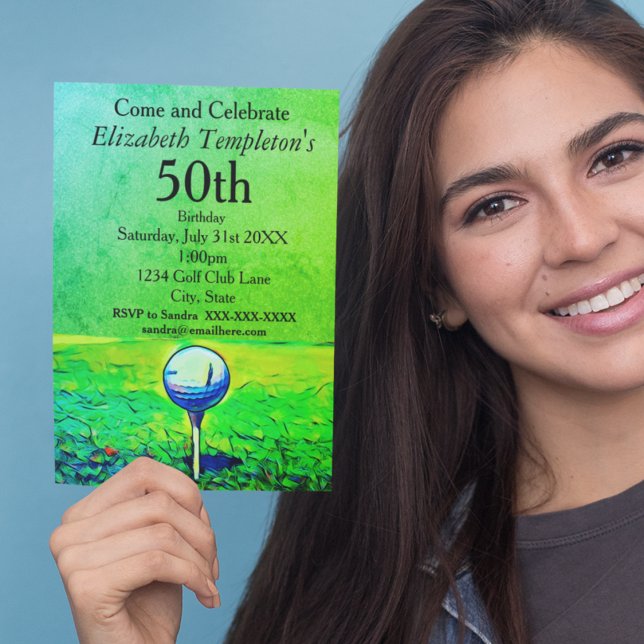 Convite Golfing Themed Women's 50th Birthday Tee Off (Criador carregado)