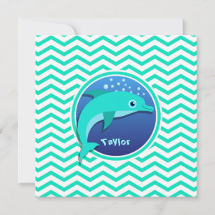 Convite Golfinho; Aqua Green Chevron