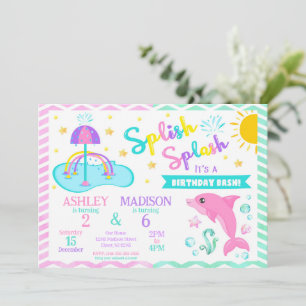 Convite Golfinho e Splash Pad Aniversário Conjunto   Parqu
