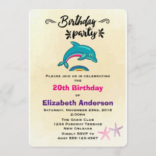 Convite Golfinho e Starfish Tropical Themed Birday