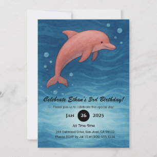Convite Golfinho rosa e ondas profundas do oceano azul