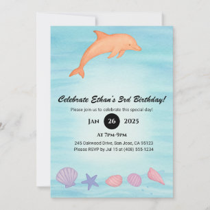 Convite Golfinho Rosa e Praia de Conchas de Aniversário 
