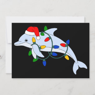 Convite Golfinhos de Natal Chapéu do Papai Noel Luzes de N