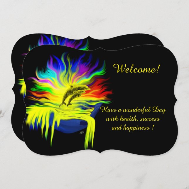 Convite Golfinhos no Sol, adicione seu texto (Frente/Verso)