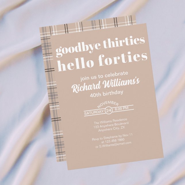 Convite Goodbye Thirtis Hello Forties Modern 40th Birthday (Criador carregado)