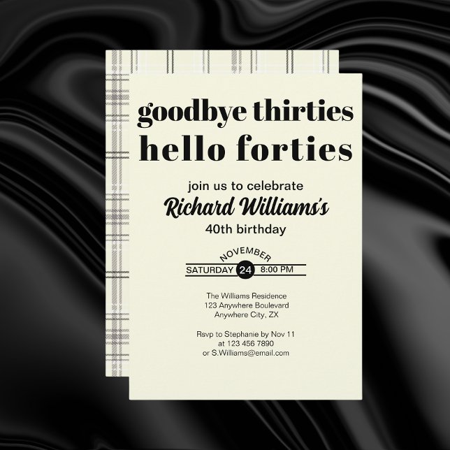 Convite Goodbye Thirtis Hello Forties Modern 40th Birthday (Criador carregado)