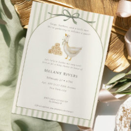 Convite Goose Neutral Sage Green Bow Baby Shower