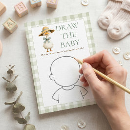 Convite Goose Sage Gingham Draw Baby Shower Game Card