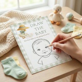 Convite Goose Sage Gingham Draw The Baby Shower Game Card