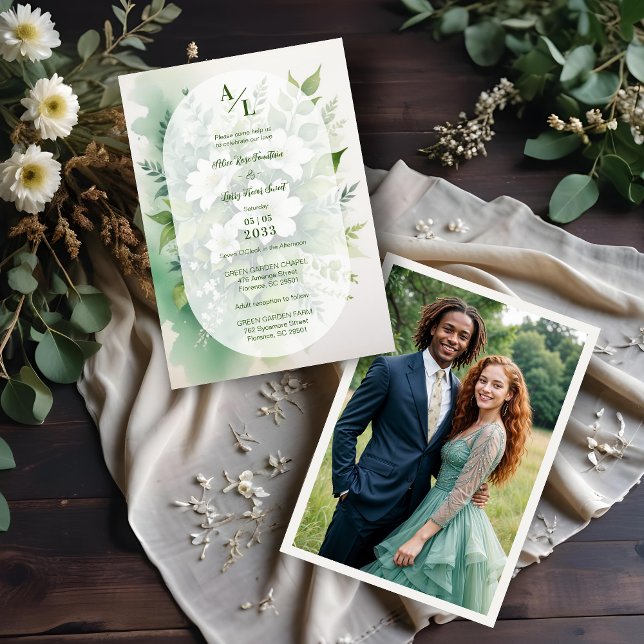 Convite Gorgeous Boho Translúcido Oval Exuberante Verde (Gorgeous Boho Translucent Oval Overlay Exuberant Greenery Wedding Photo Invitations Cards.)