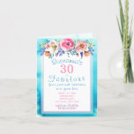 Convite Gorgeous Watercolor Floral 30 and Fabulous<br><div class="desc">Invite your friends to celebrate your birthday with gorgeous watercolor flowers on a blue watercolor background. Easily customise the invitation with your party details. Click on "Personalize this template" and replace the template text with your own details. Add an extra personal note inside this folded card. This invitation has a...</div>
