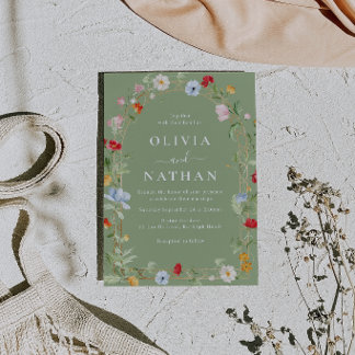 Convite Gorgeous Wildflower Wreath Sage Wedding 
