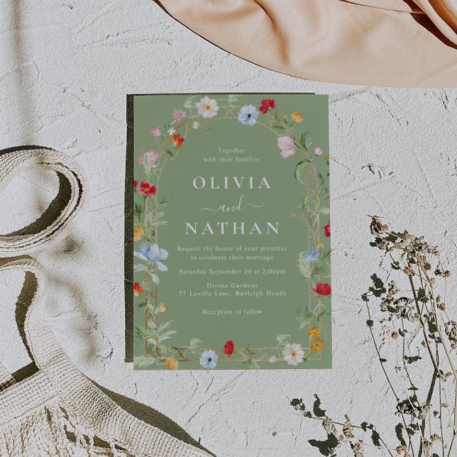 Convite Gorgeous Wildflower Wreath Sage Wedding  (Criador carregado)