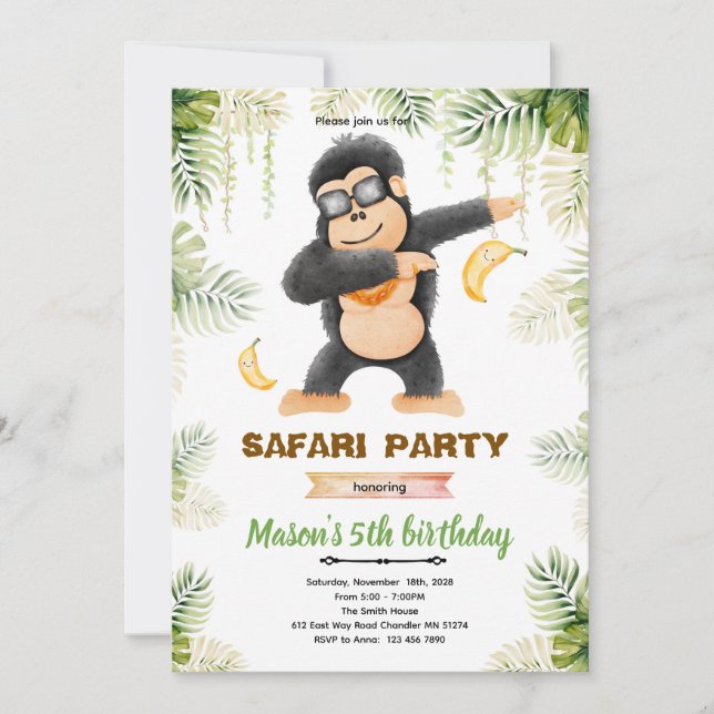 Convite Gorilla birthday party invitation (Frente)