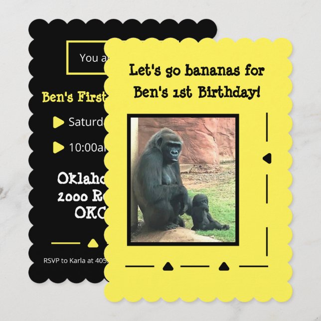 Convite Gorillas Vai Bananas Aniversário (Frente/Verso)