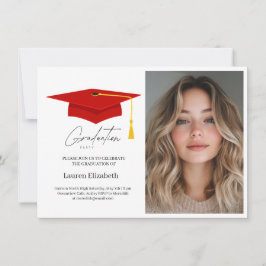 Convite Gorra e Pendão de Formatura Vermelho Moderno e Ele
