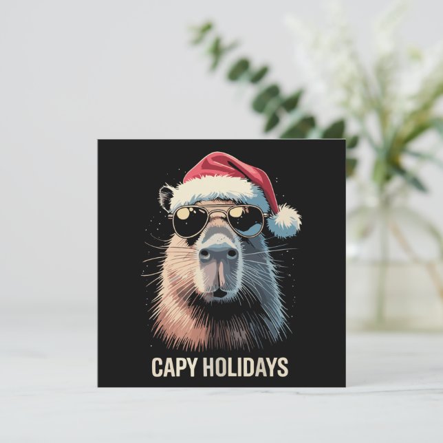 Convite Gorro Divertido de Natal Capivara Férias de Natal  (Em pé/Frente)