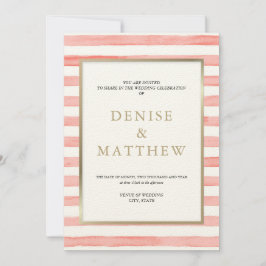 Convite Gossamer Pink Watercolor Stripes & Dourado Letteri