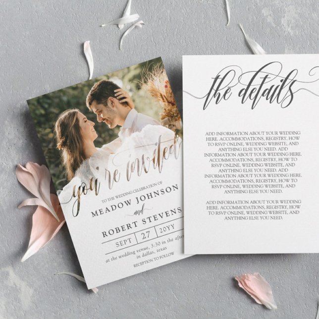 Convite Gossamer Sobreposição Foto Informal 2 em 1 Casamen (Criador carregado)